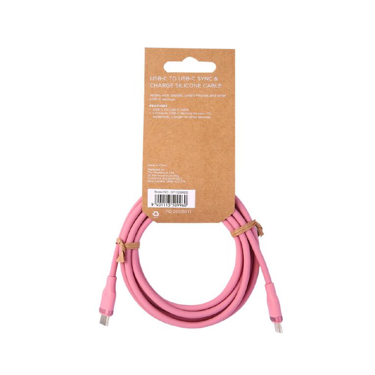 Lifestyles USB-C To USB-C Cable 2M Silicone Dusty Pink, , hi-res