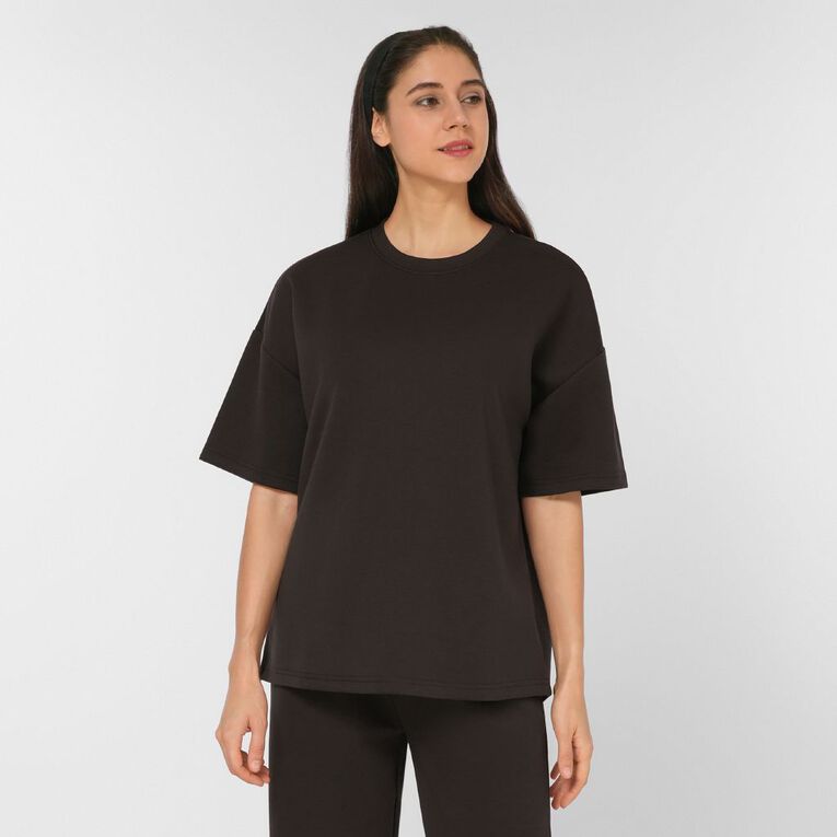 H&H Women's Short Sleeve Scuba Crew Tee, Brown Dark, hi-res