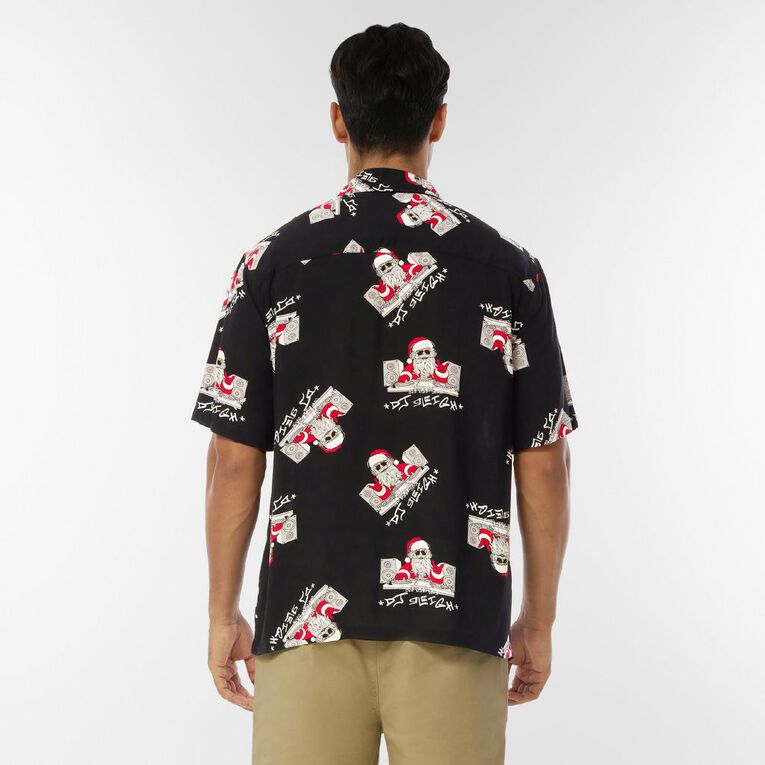 H&H Men's Short Sleeve Festive Shirt, Black, hi-res