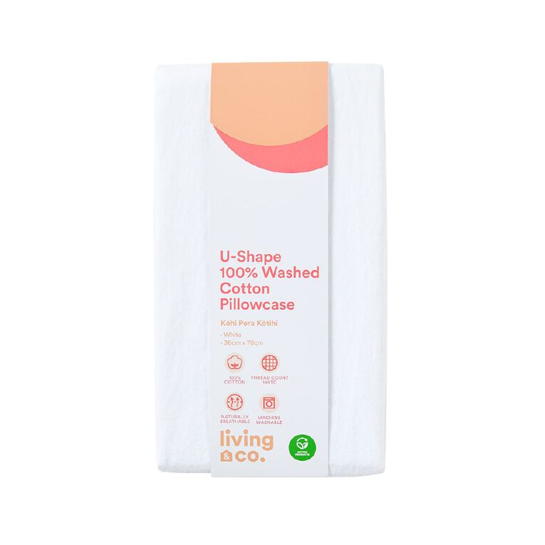 Living & Co Pillowcase U-Shape Washed Cotton White One Size, , hi-res