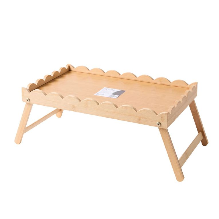 Living & Co Fold Out Scalloped Bamboo Tray Natural, , hi-res
