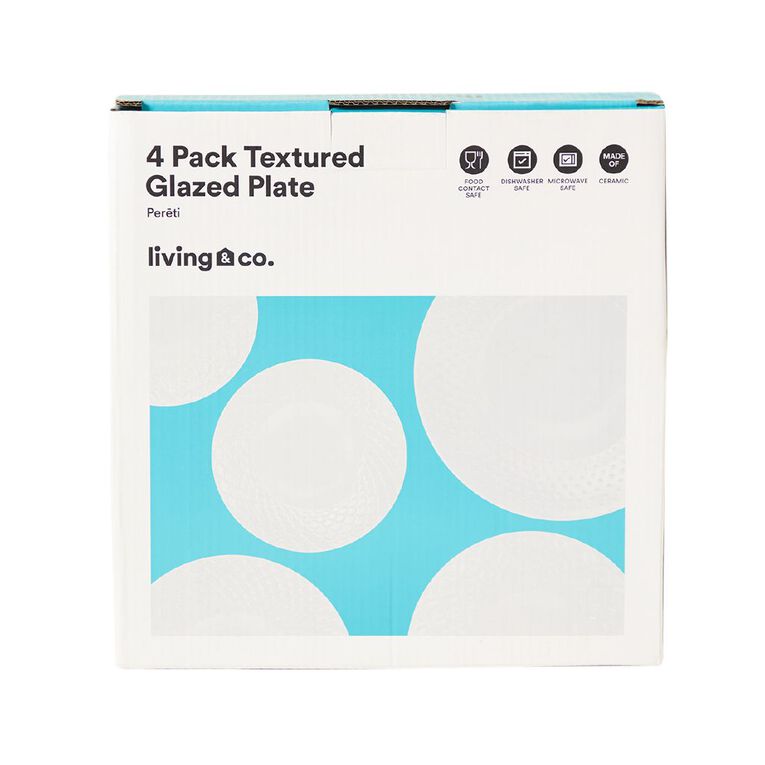 Living & Co Textured Glazed Plates Ivory 4 Pack, , hi-res