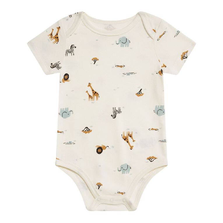 Young Original Babies' Short Sleeve Printed Bodysuit 3 Pack, Brown Light, hi-res