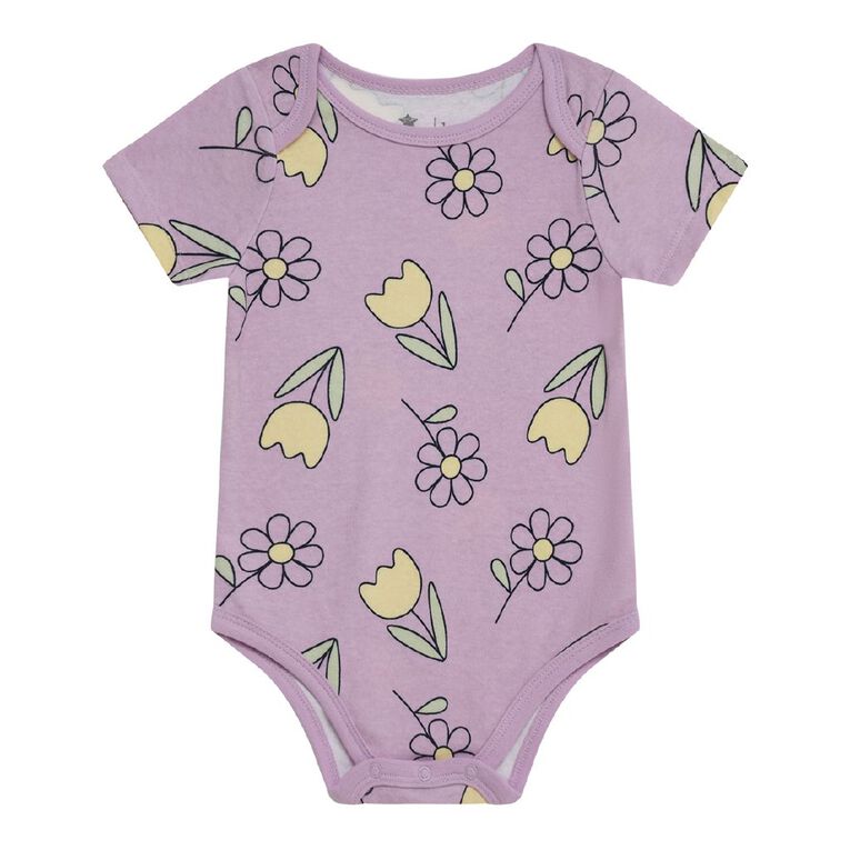 Young Original Babies' Short Sleeve Printed Bodysuit 3 Pack, Purple Light, hi-res