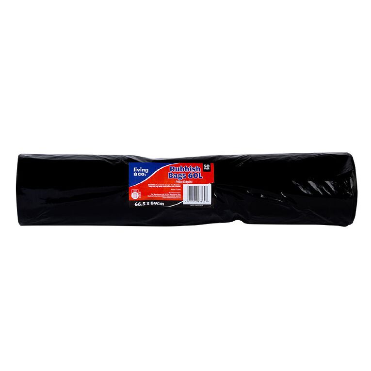 Living & Co Black Rubbish Bags 50 Pack, , hi-res