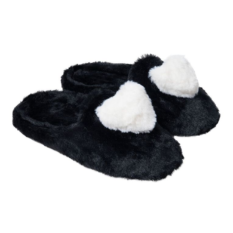 H&H Women's Heart Scuff Slippers, Black, hi-res