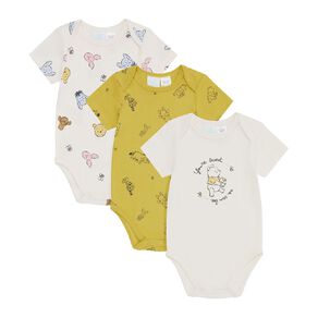 Winnie the Pooh Babies' Short Sleeve Printed Bodysuit 3 Pack