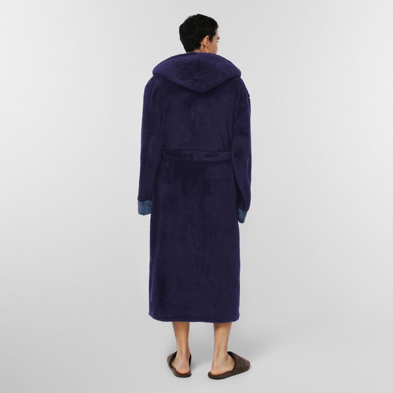 H&H Men's Shaggy Fleece Robe, Blue Dark, hi-res