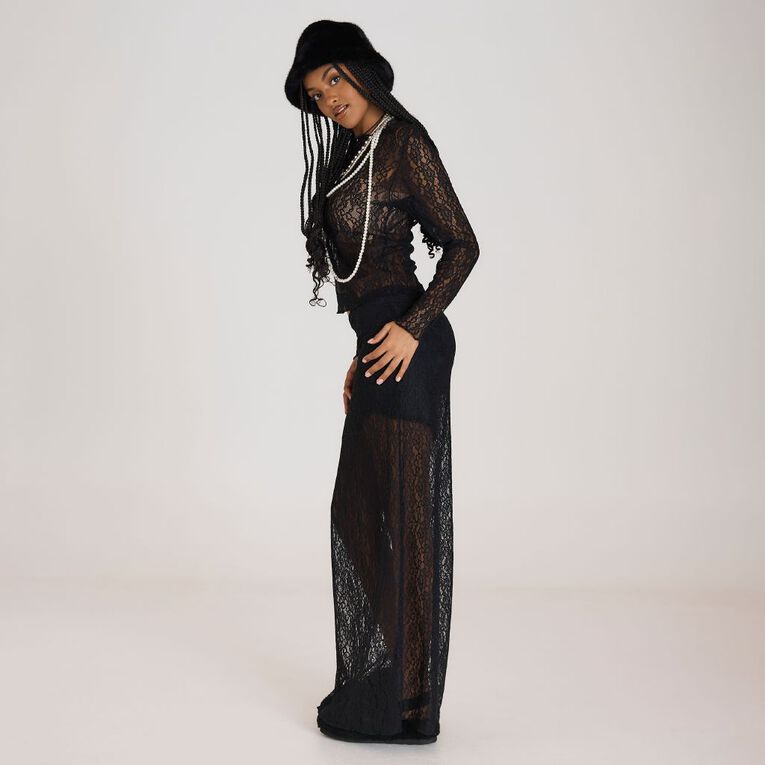 BRDRLESS Lexi Lace Long Sleeve Top, Black, hi-res