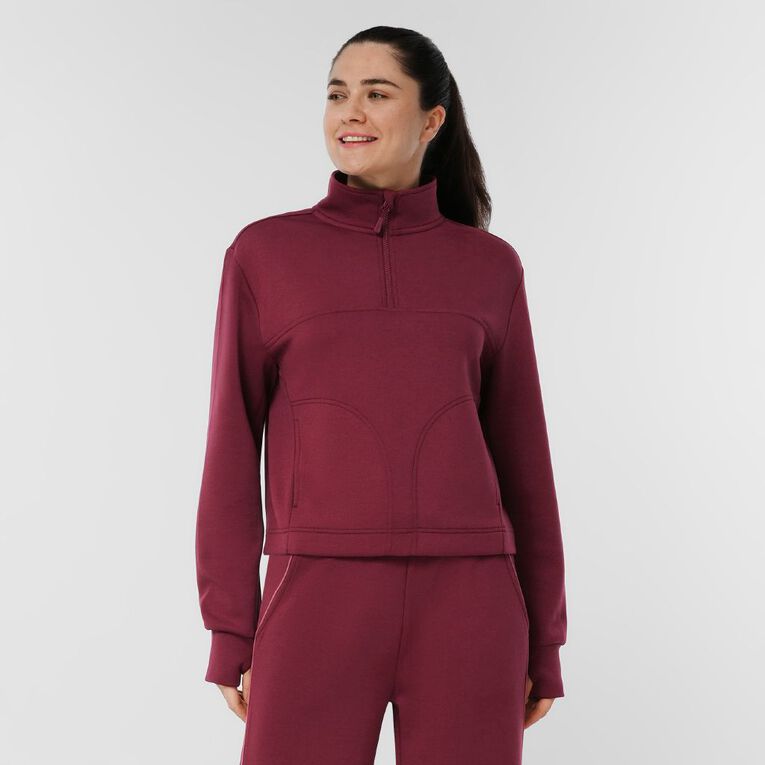 Active Intent Women's Scuba Qtr Zip Sweat, Red Dark, hi-res