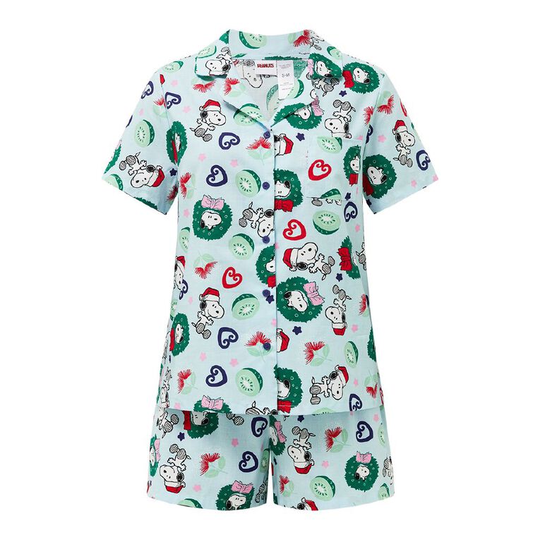 Peanuts Christmas Button Up Pyjama Set, Blue Light, hi-res