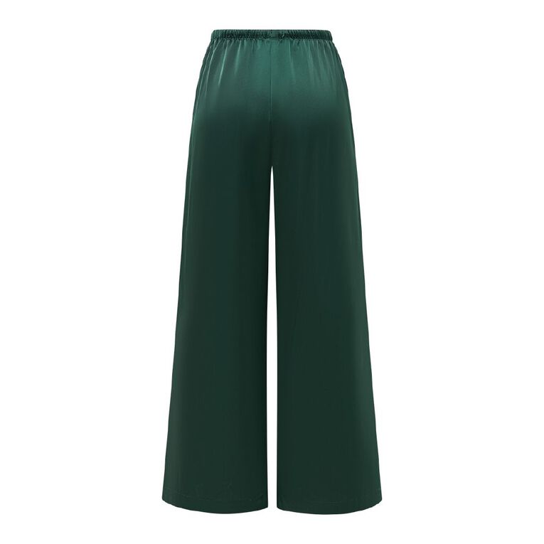 H&H Women's Satin Wide Leg Pants, Green Mid, hi-res