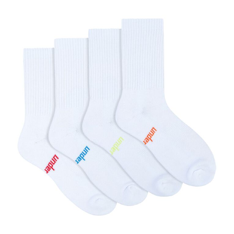 Underworks Men's Sport Crew Socks 4 Pack, White, hi-res