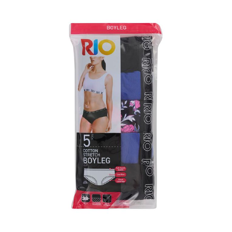 Rio Women's Boyleg Briefs 5 Pack, Navy, hi-res