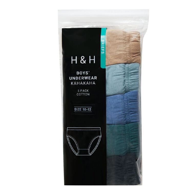 H&H Boys' Essential Briefs 5 Pack, Black/Blue, hi-res