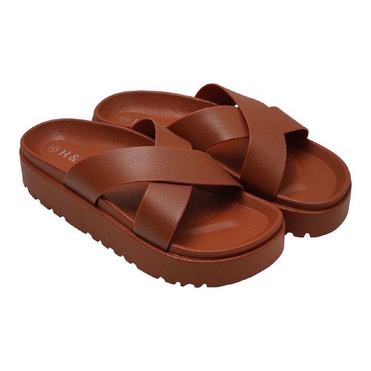 H&H Women's Crossover Emily Slides, Brown Dark, hi-res