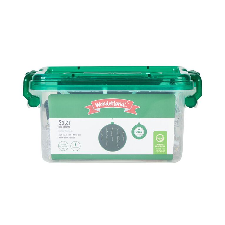 Wonderland Solar Icicle Christmas Lights Warm White 3.9m, , hi-res