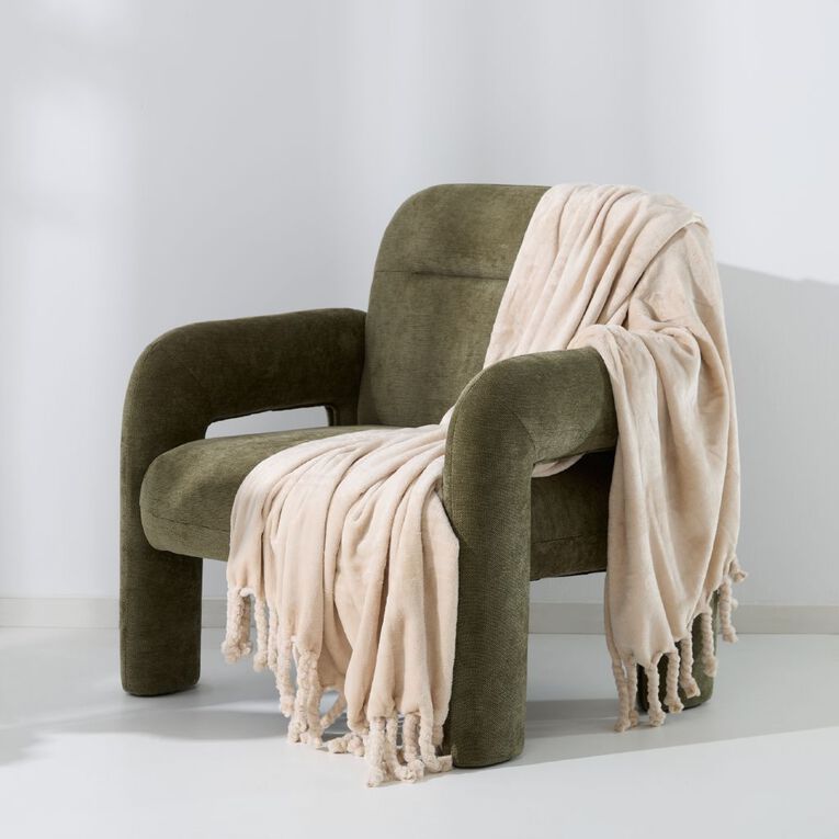 Living & Co Throw Plush Natural 127cm x 152cm, , hi-res