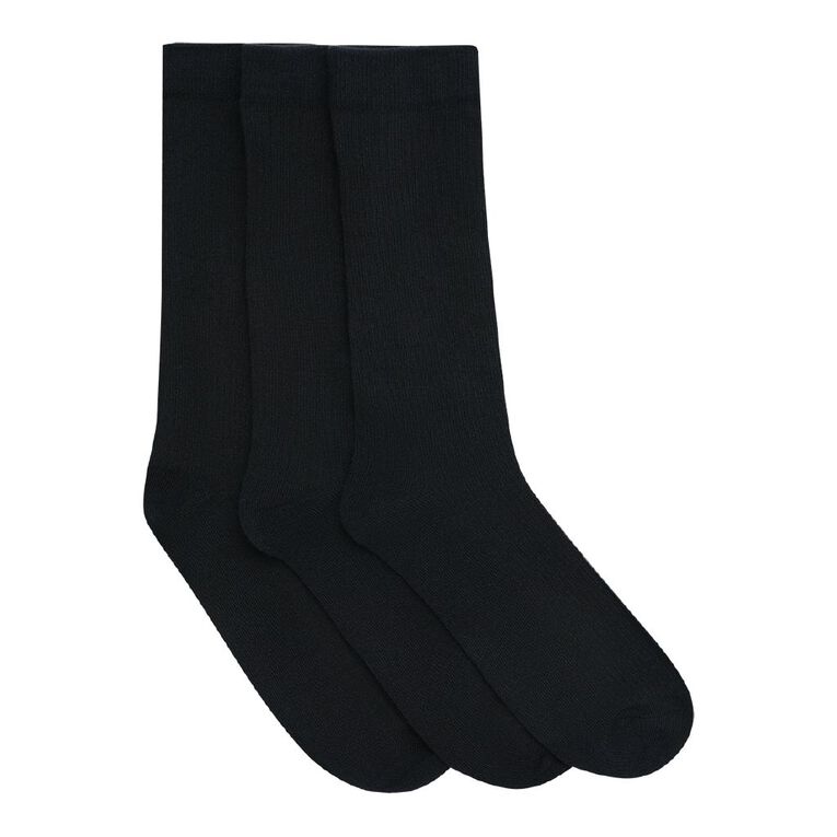 H&H Mens' Ribbed Crew Socks 3 Pack, Black, hi-res