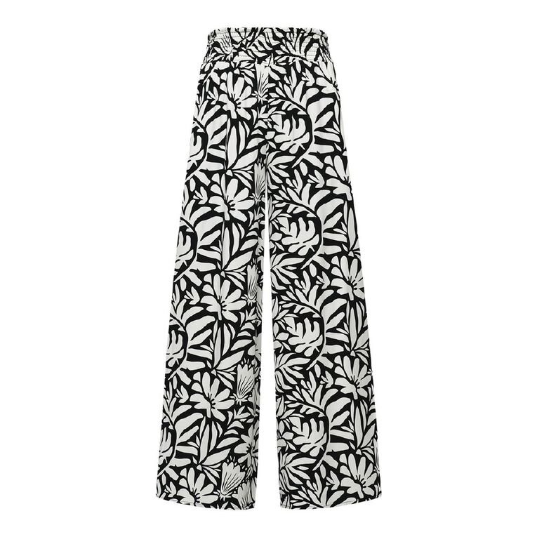 H&H Women's Shirred Waist Wide Leg Pants, Black/White, hi-res