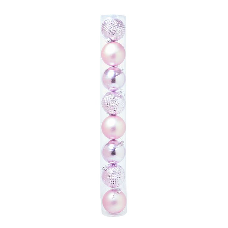 Wonderland Christmas Baubles 8cm Pink 8 Pack, , hi-res