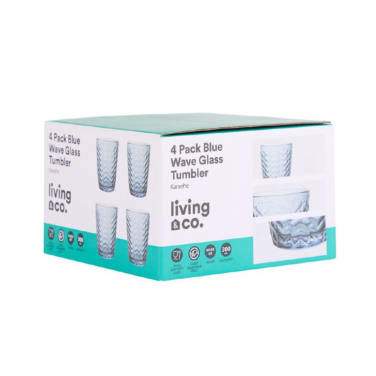 Living & Co Wave Glass Tumbler Blue 4 Pack, , hi-res