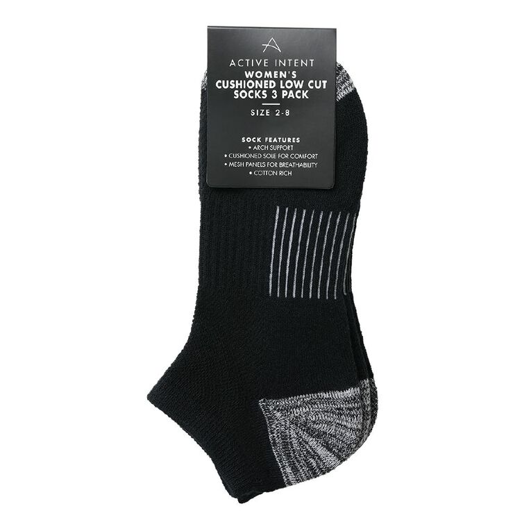 Active Intent Women's Cushioned Low Cut Socks 3 Pack, Black, hi-res