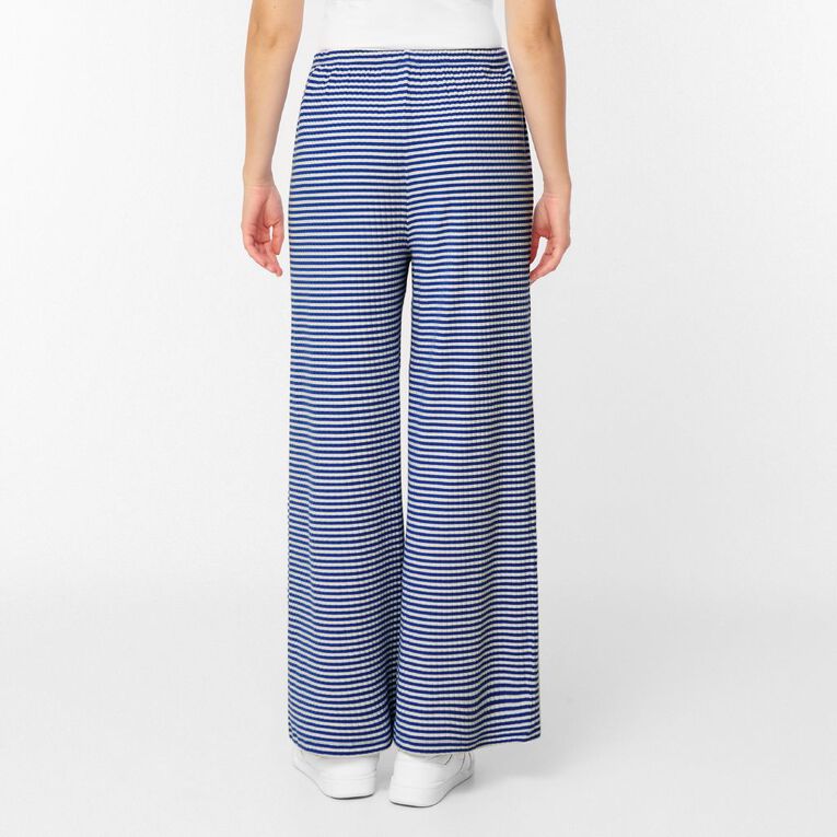 H&H Women's Rib Drawcord Wide Leg Pants, Blue Mid, hi-res