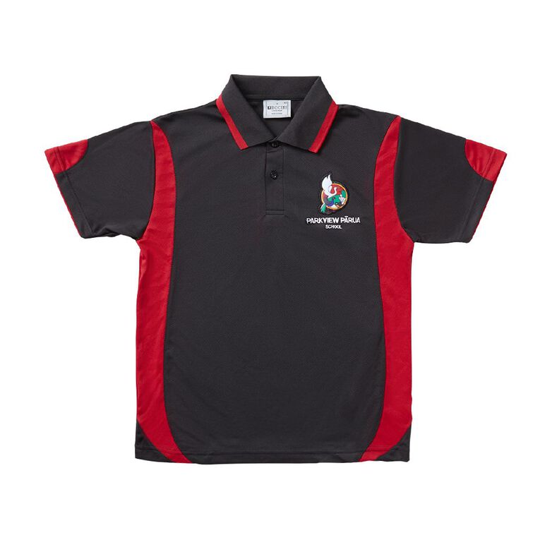 Schooltex Parkview Parua Short Sleeve Polo with Badge, Black/Red, hi-res