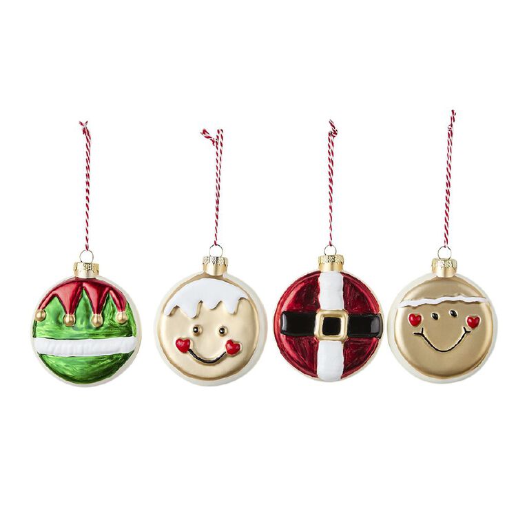 Wonderland Fun Festive Cookie Christmas Tree Decorations 8cm 4 Pack, , hi-res