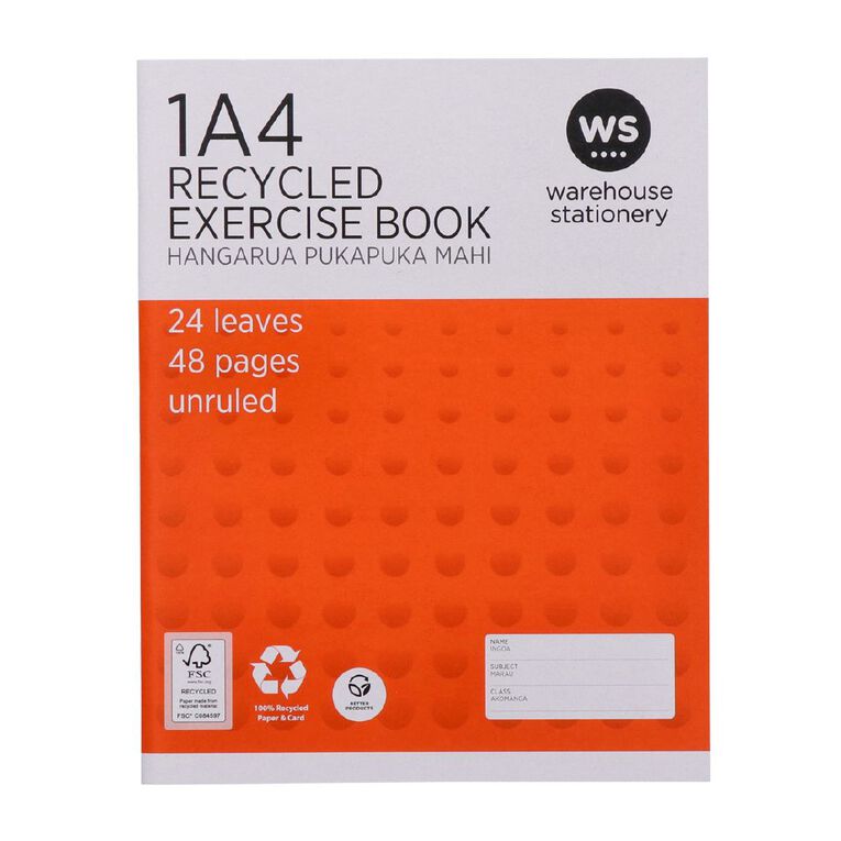 WS Exercise Book 1A4 Unruled 24 Leaf Orange, , hi-res