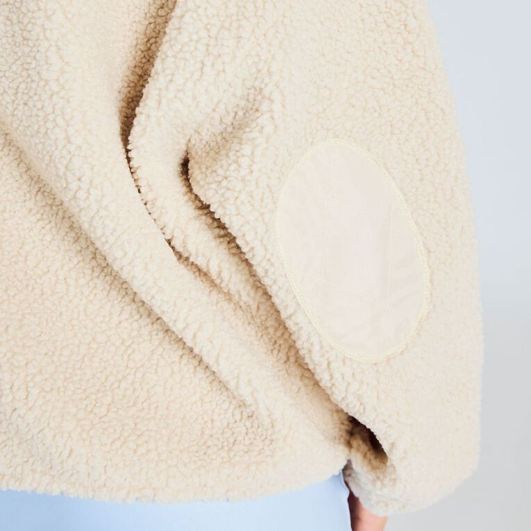BRDRLESS Cleo ZIp-Thru Long Sleeve Teddy Fleece, Cream, hi-res
