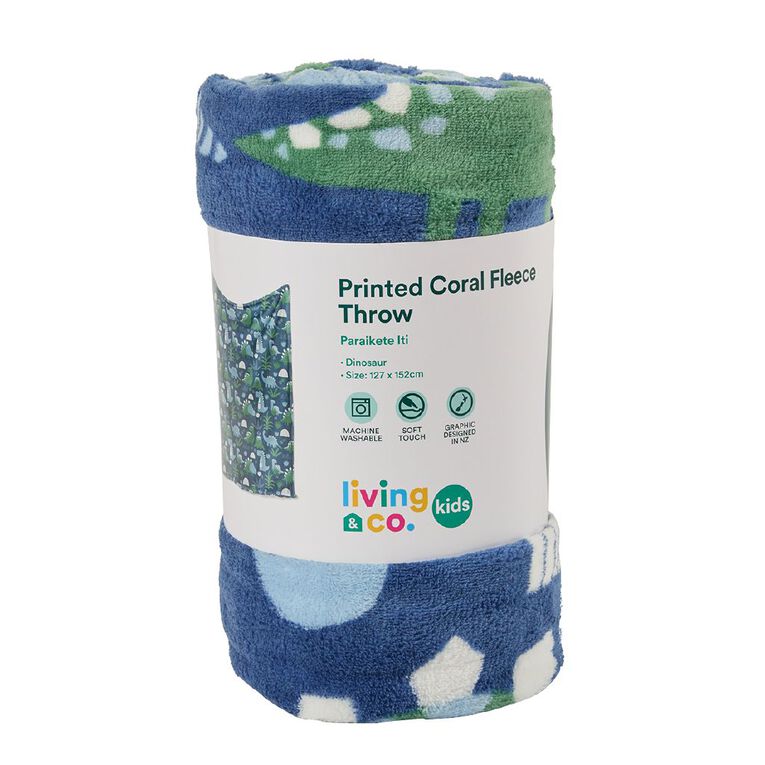Living & Co Kids Coral Fleece Throw Dinosaurs Blue, , hi-res