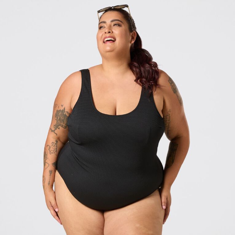 H&H Women's Plus Size Padded Cup Swimsuit, Black TEXTURED, hi-res