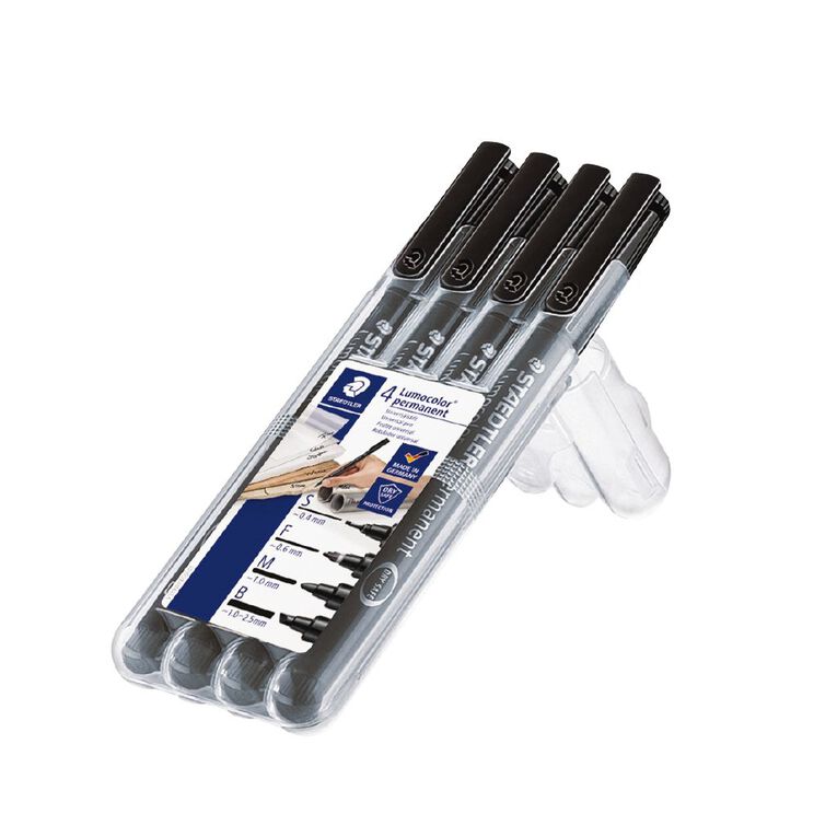 Staedtler Lumocolor Permanent OHP Pen Black 4 Pack, , hi-res