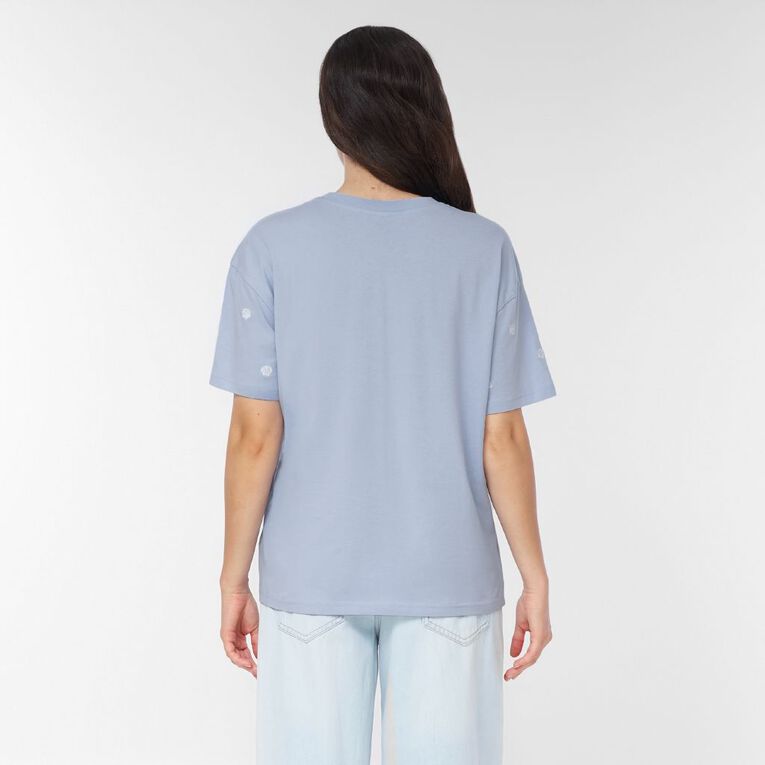 H&H Women's Short Sleeve Embroidered Tee, Blue Light, hi-res