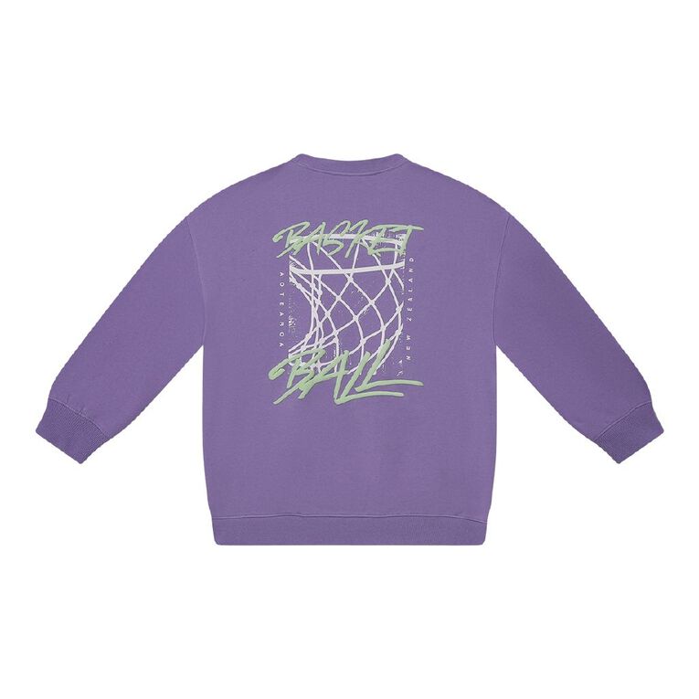 Basketball NZ Crew Sweatshirt, Purple Mid, hi-res