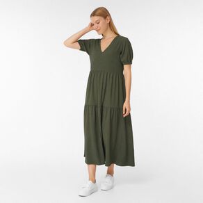 H&H Womens' Short Sleeves Puff V-Neck Tiered Midi