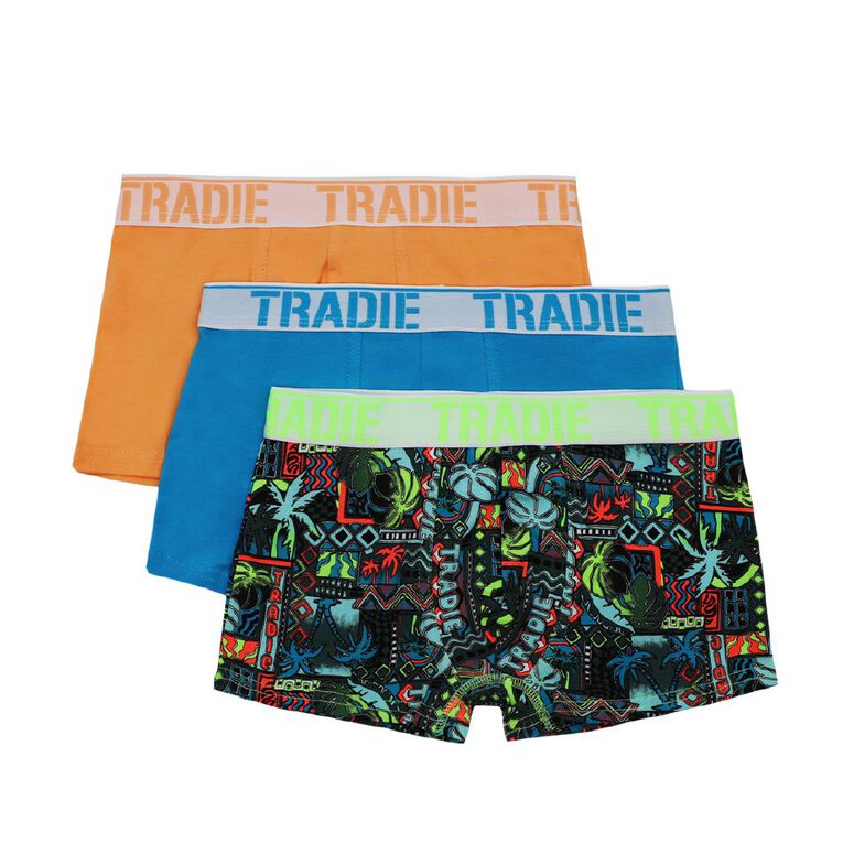 Tradie Boys' Trunks 3 Pack, Green/White, hi-res