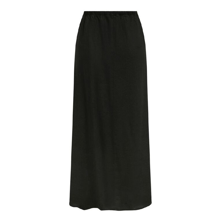 H&H Women's Long Linen Blend Skirt, Black, hi-res