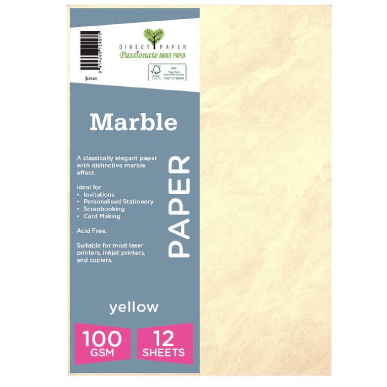 Direct Paper Marble Paper 100gsm Yellow A4 12 Pack, , hi-res