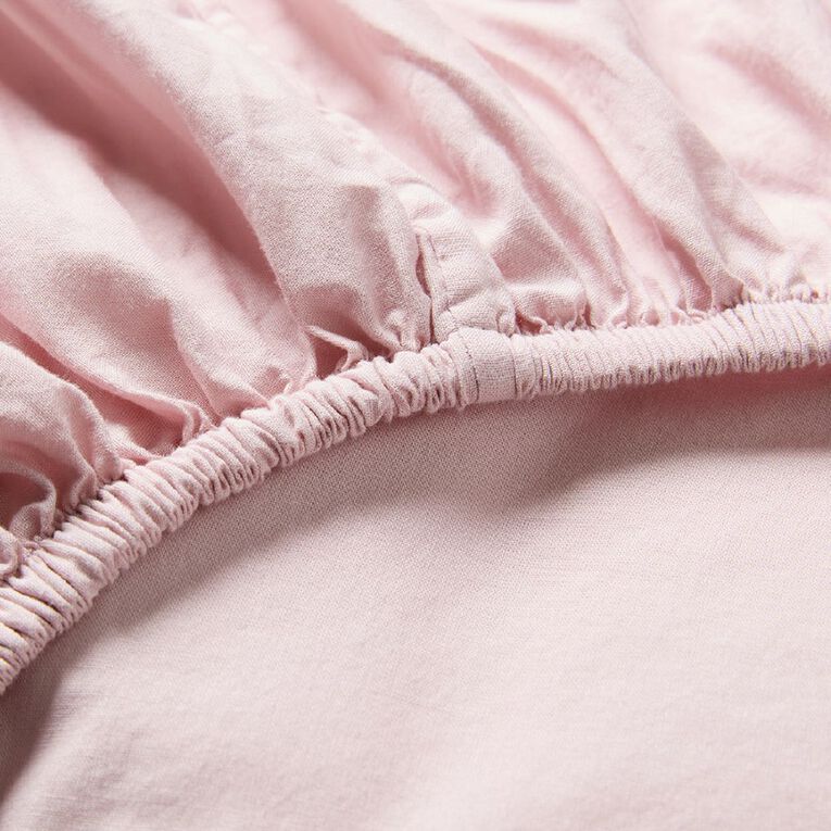 Living & Co 100% Washed Cotton Fitted Sheet Pink Single, , hi-res