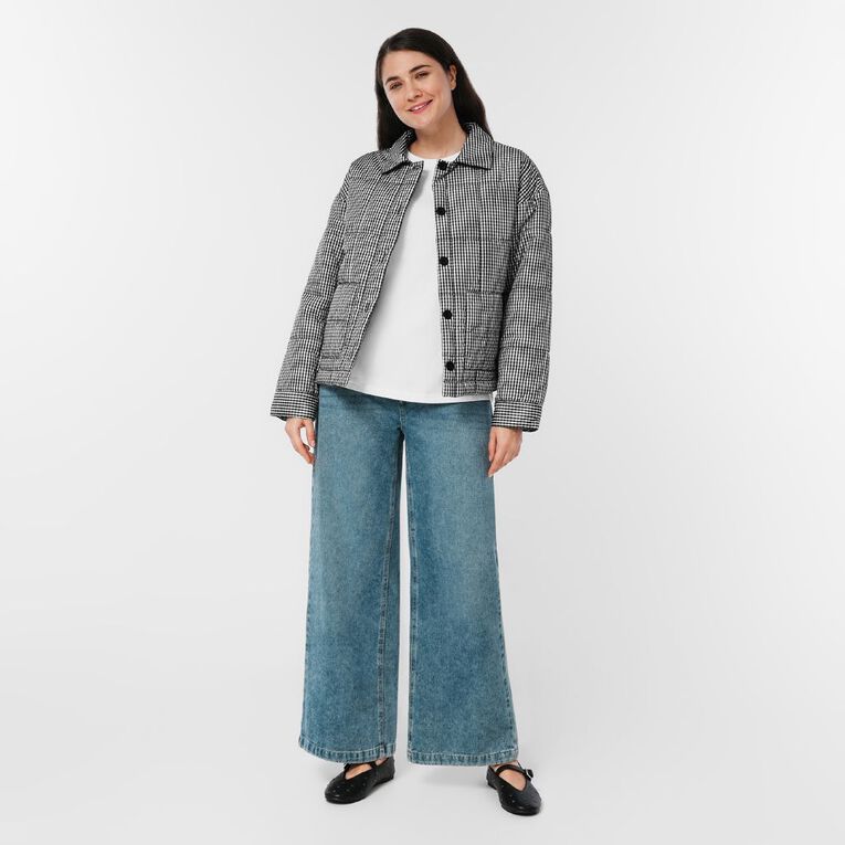 H&H Women's Gingham Quilt Jacket, Black/White, hi-res