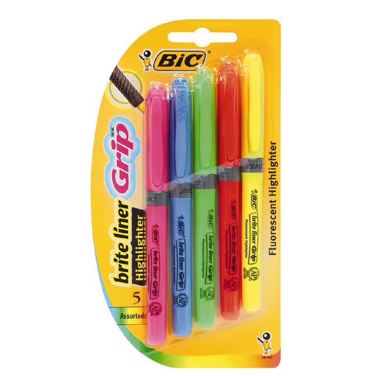 Bic Briteliner Grip 5 Pack Multi-Coloured, , hi-res