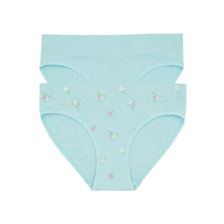 Clio Teen Seamfree Ditsy Bikini Briefs 2 Pack, Blue Light, hi-res