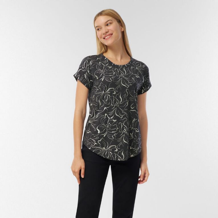 H&H Women's Short Sleeve Drape Viscose Tee, Black, hi-res