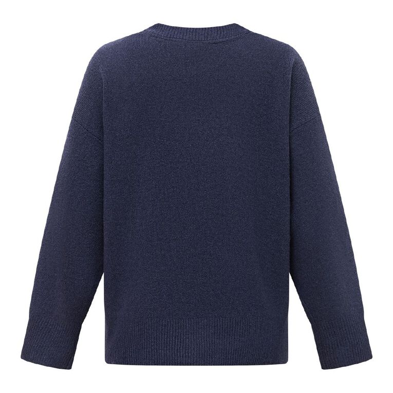 H&H Women's Relaxed V Neck Jumper, Blue Mid, hi-res
