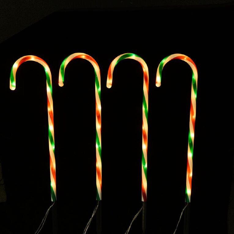 Wonderland Solar Candy Cane Lights 60cm 4 Pack, , hi-res