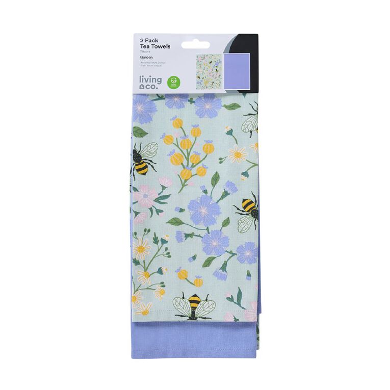 Living & Co Tea Towel Garden 2 Pack Blue 50cm x 70cm, , hi-res