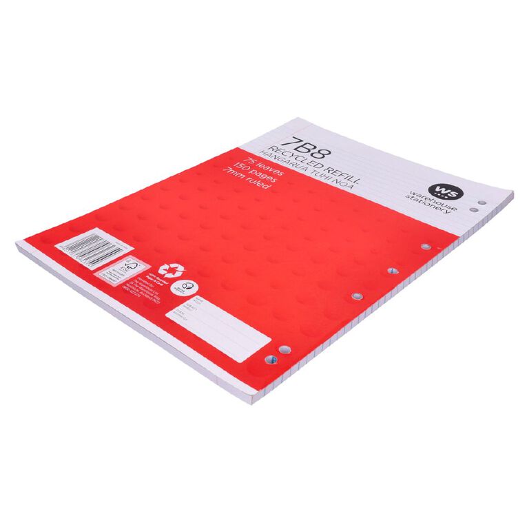 WS Pad Refill 7B8 A4 7mm Ruled 75 Leaf Punched Red, , hi-res
